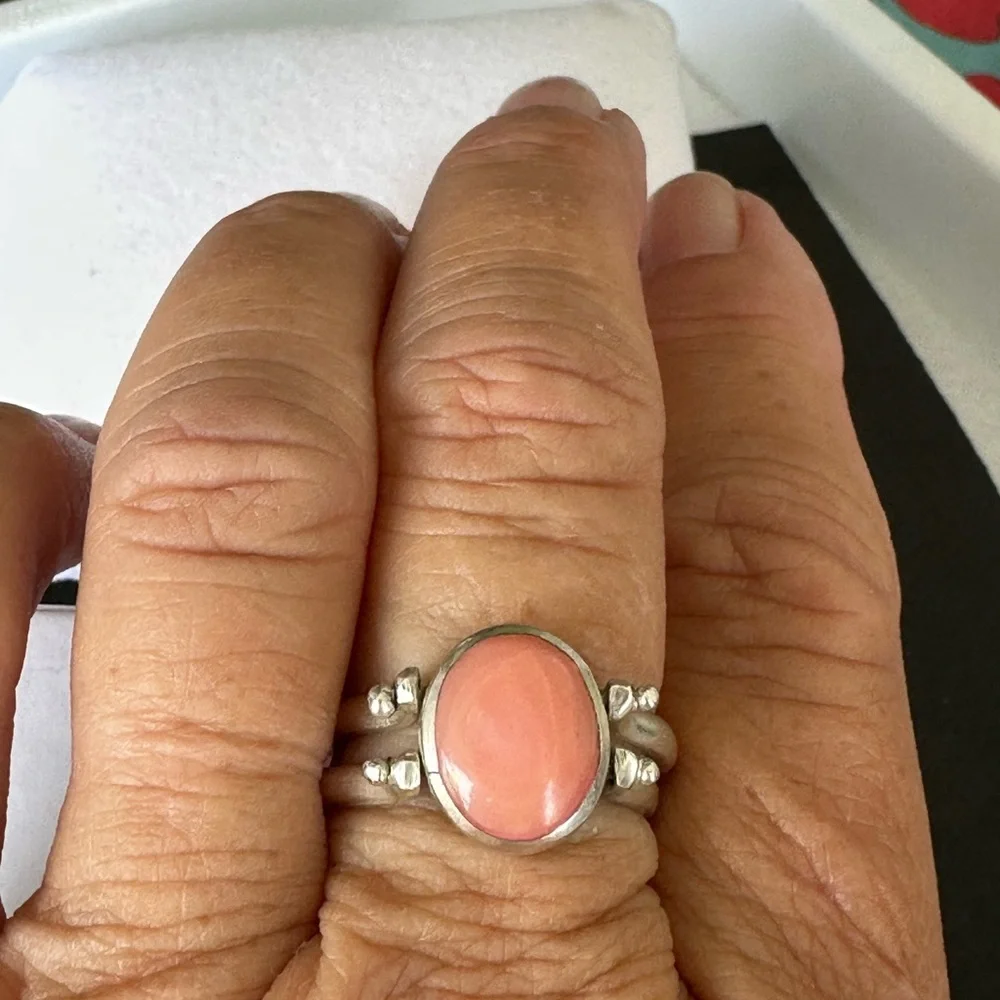 Sterling silver Larimar and pink conch Ring size 9. 925 - Picture 3 of 14